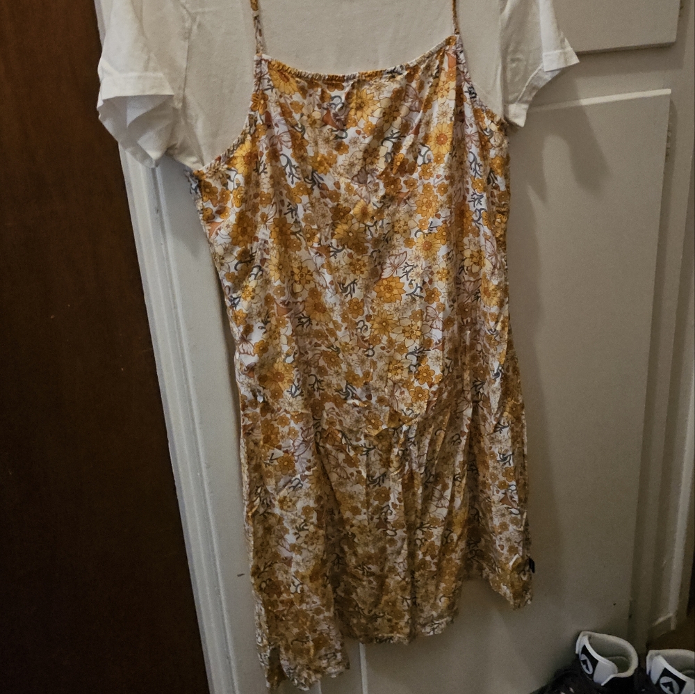 Floral Yellow and White Dress with T-Shirt